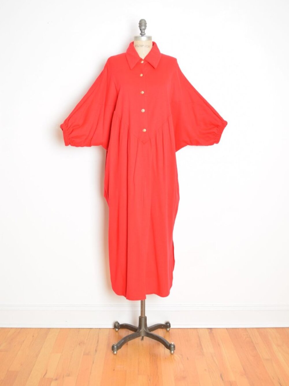 vintage 70s caftan dress David Brown red fleece draped disco batwing dolman maxi